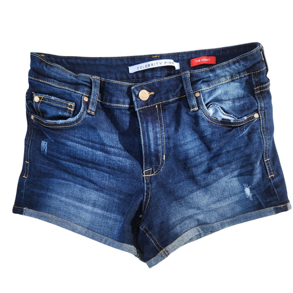 Celebrity Pink The Honey Denim Shorts‎ Dark Wash Distressed Juniors